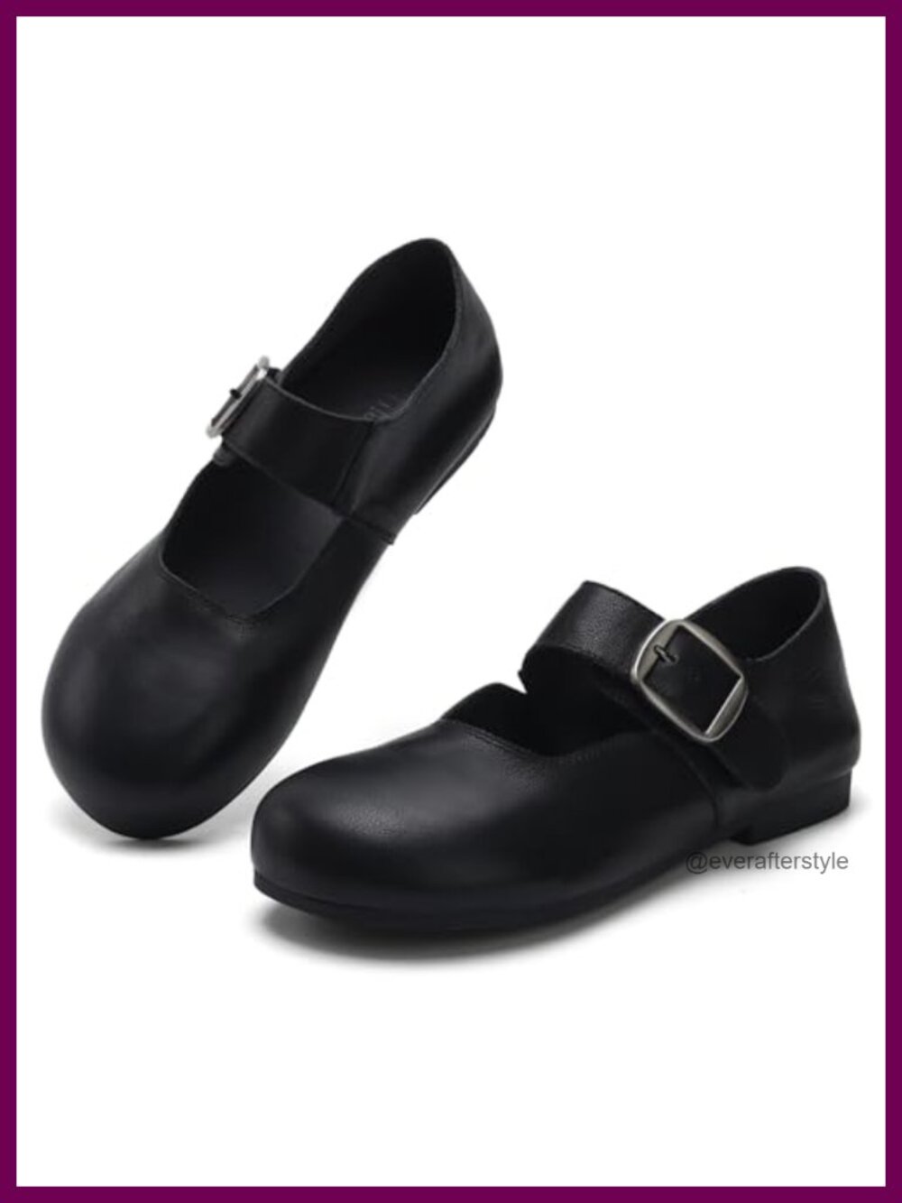 Women's Mary Jane Flat Shoes Cow Leather Round-Toe Slip-On Buckle